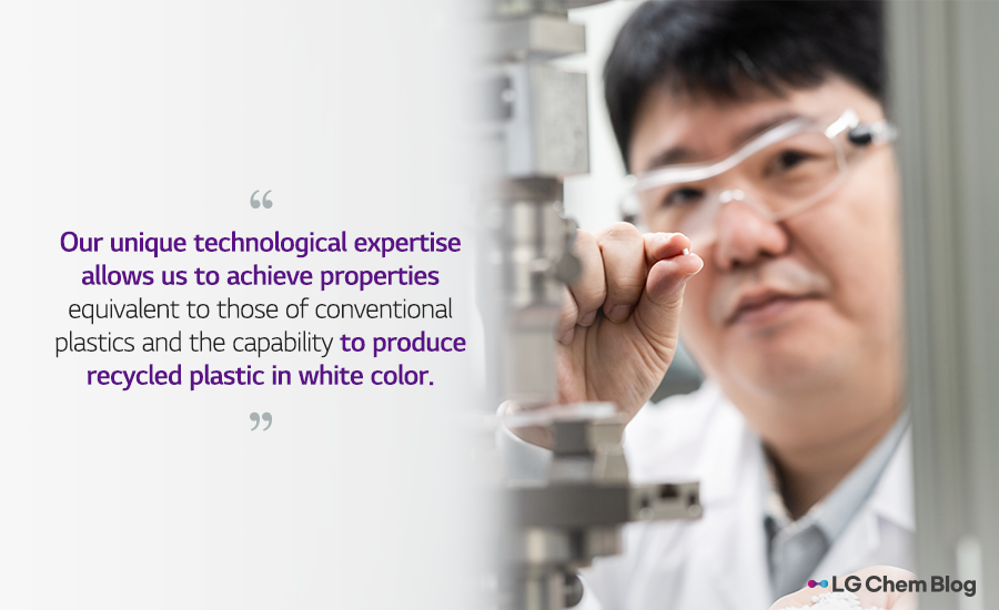 "Our unique technological expertise allows us to achieve properties equivalent to those of conventional plastics and the capability to produce recycled plastic in white color."