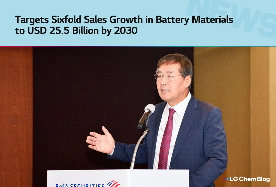 Targets sixfold sales growth in battery materials to USD 25.5 billion by 2030