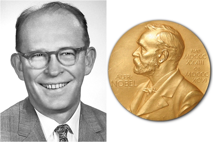탄소연대측정법을 개발한 윌라드 리비와 노벨상 메달