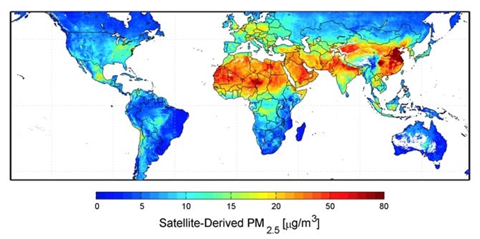 초미세먼지 농도가 가장 짙은 중국 (이미지 출처: NASA)